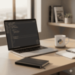 llustration of Python programming concepts including variables, data types, comments, and type casting shown with Python blue–yellow theme and clean modern coding graphics.”