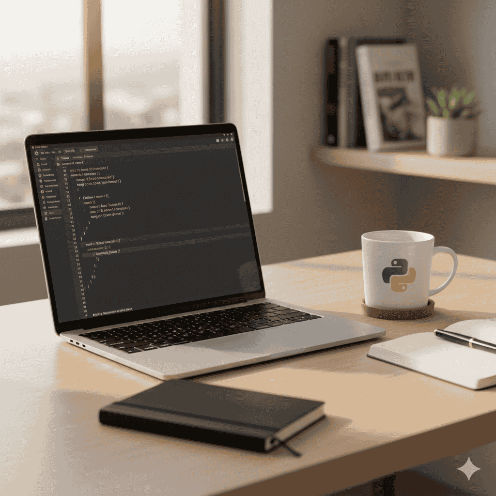 llustration of Python programming concepts including variables, data types, comments, and type casting shown with Python blue–yellow theme and clean modern coding graphics.”